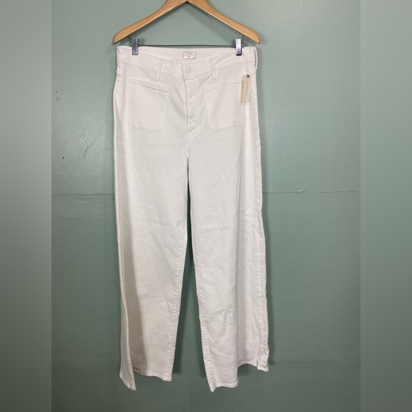 MOTHER The Undercover Sneak Patch Pocket High Rise Wide Leg Jeans Size 33 White - Picture 2 of 13